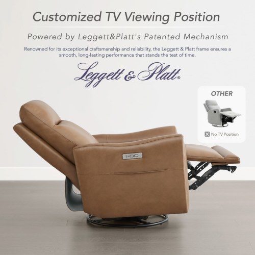 Farley Power Swivel Genuine Leather Recliner Chair Nursery Glider