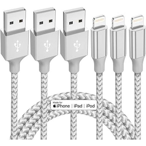iPhone Charger 3 Pack 10 ft Apple MFi Certified Lightning Nylon Braided Cable Fast Charging Cord Compatible with iPhone 13 12 11 Pro Max XR XS X 8 7 6 Plus SE iPad and More