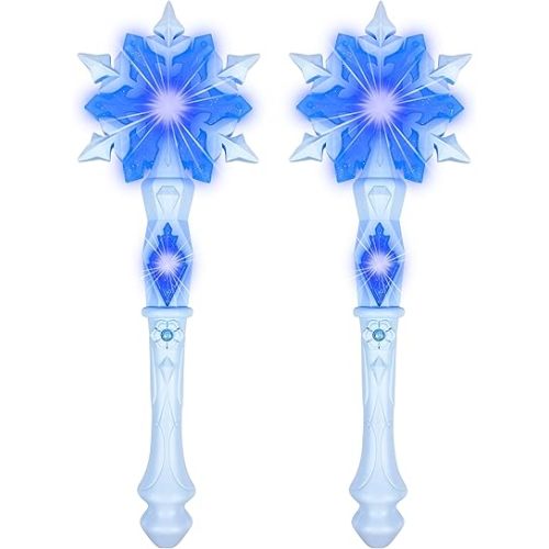 KingGlee Light Up Frozen Snowflake Wands with Sound(Motion Sensitive) Magic Toy for Kids Girls Princess Party Favors Costume Cosplay Accessories 2 Pieces Blue