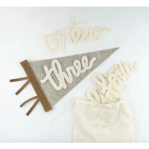 Monthly Milestone Pennant // beige with chestnut, cursive numbers