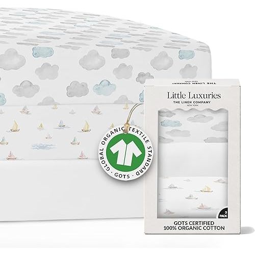 100% Organic Cotton Crib Sheets (3-Pack) - GOTS Certified - Breathable Organic Crib Sheets - Double-Elastic for Secure Fit, Extra Protection for Your Baby - Gender-Neutral Sheet (28"x55")/ 140 x 70cm