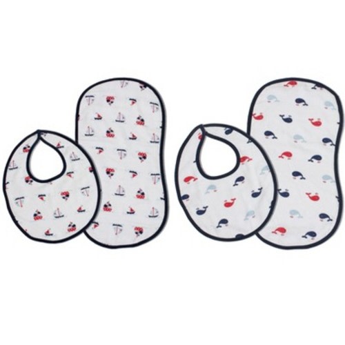 Bacati - Little Sailor Blue/Red Muslin 4 pc set of Bibs & Burp Cloths Set
