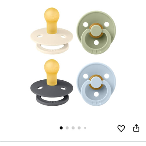 BIBS Colour Soother 4-Pack | BPA Free Dummy Pacifier | Round Nipple | Natural Rubber Latex | Made in Denmark | Size 0-6 Months | Iron Mix