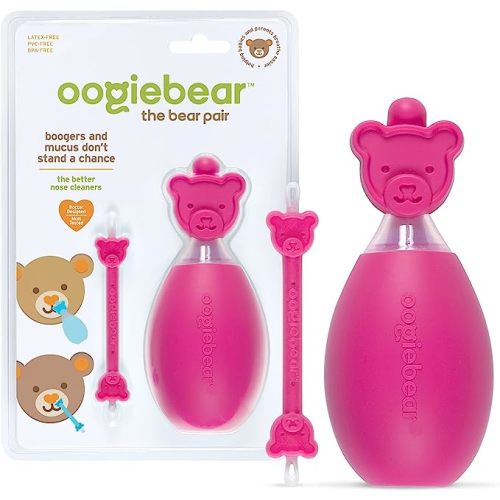 oogiebear: BearPair Baby Nose Cleaner & Ear Wax Removal Tool with Nasal Aspirator - Safe Booger & Earwax Removal for Newborns, Infants, Toddlers - Essential Baby Stuff, Diaper Bag Must-Have - Pink - Raspberry bear pair