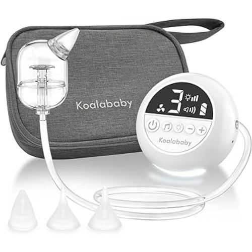 Koalababy Electric Nasal Aspirator for Baby – Hospital-Grade Nose Suction, 9 Suction Levels, Baby Nose Sucker, Nasal Cleaner, Night Light & Music, Soft Silicone Tips, Travel Bag