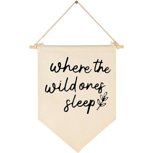 GEANHIL 'Where The Wild Ones Sleep' Natural Beige Banner - Wall Decor Gift for Nursery Bedroom Kids' Room, New Year, Christmas, Birthday