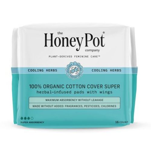 The Honey Pot Company, Herbal Super Pads With Wings, Organic Cotton Cover - 16ct