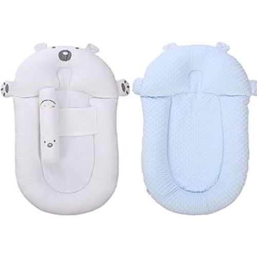 Baby Lounger Baby Nest Infant Breathable Two-Sided Cotton Cartoon Sleeping Beds for Newborn Snuggle Me Organic Lounger (Blue, One Size)