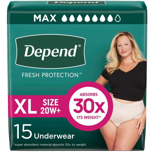 Depend Fresh Protection Incontinence Underwear for Women, Adult Diapers, XL, 15 Count HSA/FSA Eligible
