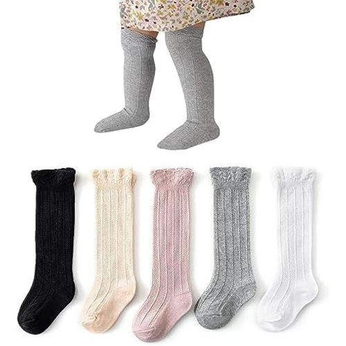 Zando Baby Knee High Socks - Cotton Long Ruffle Socks for Infant Toddler Girls Cable Knit Toddler Girl Stockings