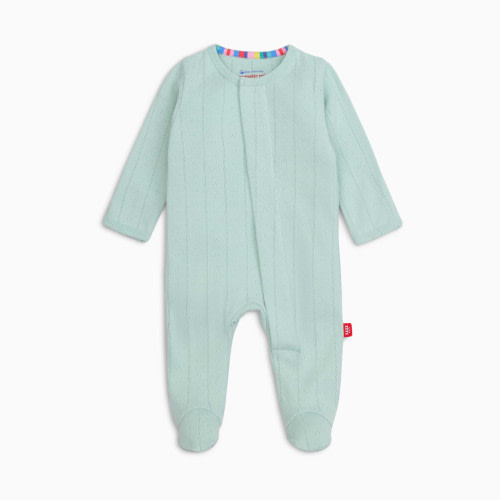 Magnetic Me Pointelle Organic Cotton Footie - Seagrass, 0-3 M