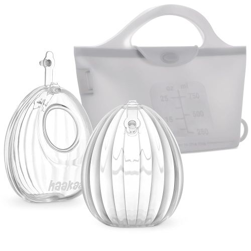 haakaa Wearable Silicone Breast Pump with Steriliser Bag, 2-in-1 Hands-Free Passive Breast Milk Catcher for Nursing Mom, Breastfeeding Essentials, 2-Pack 75ml Pumps & 1 Steriliser Bag
