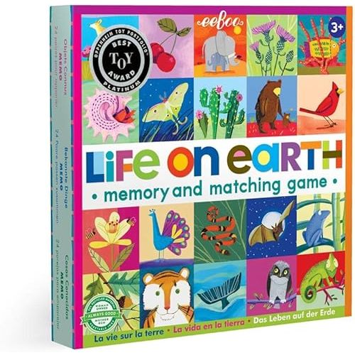 eeBoo: Life on Earth, Memory & Matching Game, Developmental and Educational, 24 Pairs to Match, Single or Multiplayer Function, for Ages 3 and up