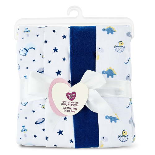 Parent's Choice 4-Piece Cotton Flannel Blankets, 30x30, Blue