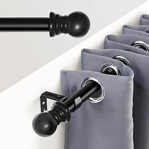 Curtain Rod for windows,1-Inch Adjustable Single Curtain Rods for Windows 30 to 44-Inch,Includes 2 Mounting Brackets,Black