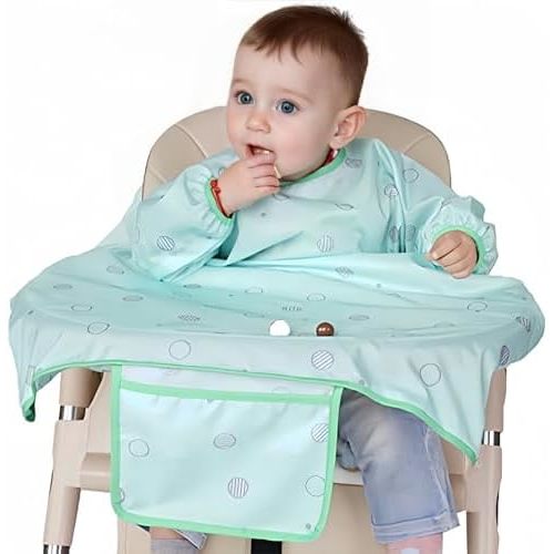 MOTEERLLU Coverall Baby Feeding Bib for Eating,Long Sleeves Bib Attaches to Highchair and Table,Weaning Bibs