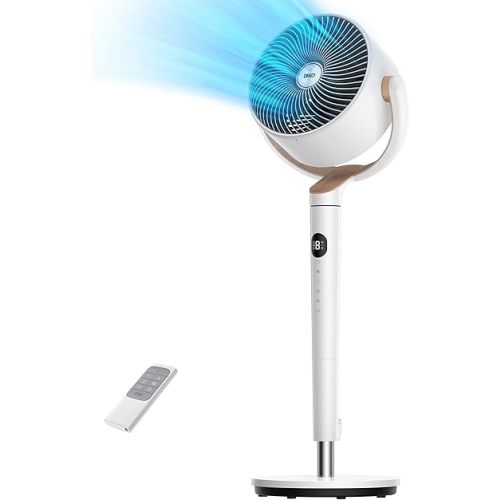 Dreo Fan for Bedroom, 120° Oscillating Standing Fan, Quiet Floor Fan with DC Motor, Pedestal Fan for Room, 8 Speeds, 3 modes, 20dB, 120° Manual Vertical, 35-40" Adjustable Height, 8H Timer, White