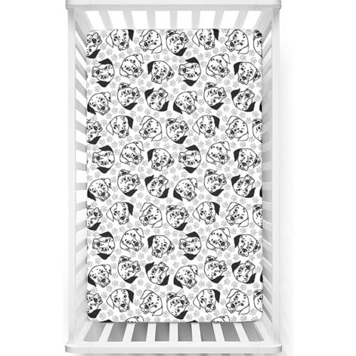 Dalmatian Themed Fitted Crib Sheet,Standard Crib Mattress Fitted Sheet Toddler Bed Mattress Sheets - Crib Mattress Sheet or Toddler Bed Sheet,28“ x52“,Black White Pale Grey