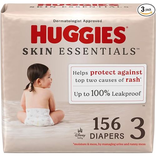 Huggies Size 3 Diapers, Skin Essentials Baby Diapers, Size 3 (16-28 lbs), 156 Count (3 Packs of 52)