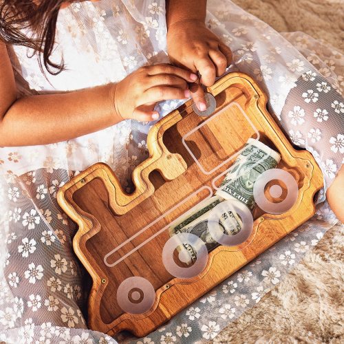Gender Neutral Wood Piggy Bank, Baby Shower Gift, Baptism Gift, Nephew Gift from Aunt, Toddler Gift, Coin Bank for Kids, Unique Easter Gift
