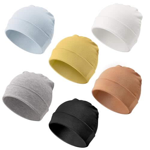 DRESHOW BQUBO 6 Pack Baby Newborn Hats Set for Unisex Infant Newborn Toddler Soft Beanie Hat for Boys Girls 0-24 Months
