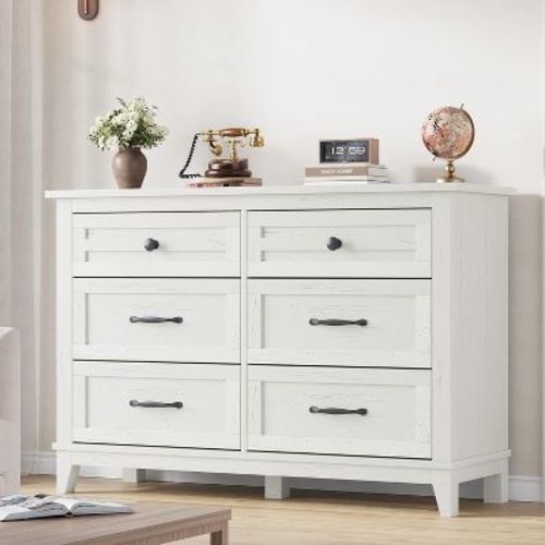 coucheta 6 Drawer Dresser for Bedroom, 47" Wide Dresser with Storage Freestanding, Wooden Closet Storage Chest for Living Room, Bedroom, White