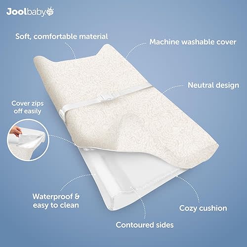 Jool Baby Changing Pad - Contoured, Waterproof & Non-Slip, Includes a Cozy, Breathable, & Washable Cover (Off-White/Wave)