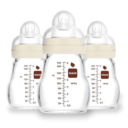MAM Feel Good Slow Flow Premium Glass Baby Bottles, Easy Switch Between Breast and Bottle, 5oz, 0+ Months, Unisex, 3 Pack