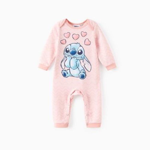 Disney Stitch Infant Baby Boy/Girl Character Striped Pattern Jumpsuit Cute Romper (Light Pink, 9-12 Months)