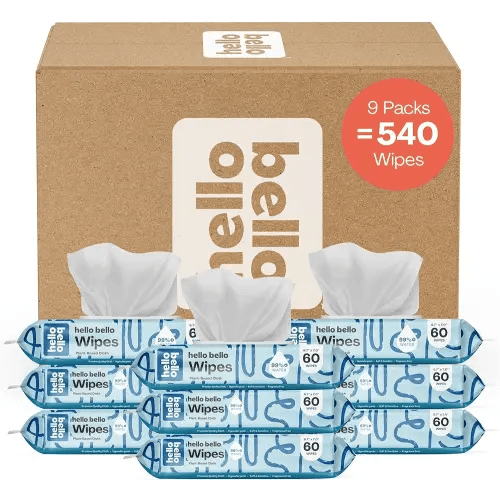 Hello Bello Extra Gentle Unscented Baby Wipes - Plant Based - Made with 99% Water and Aloe for Babies and Kids - 60 Count (Pack of 9) Total 540 Count