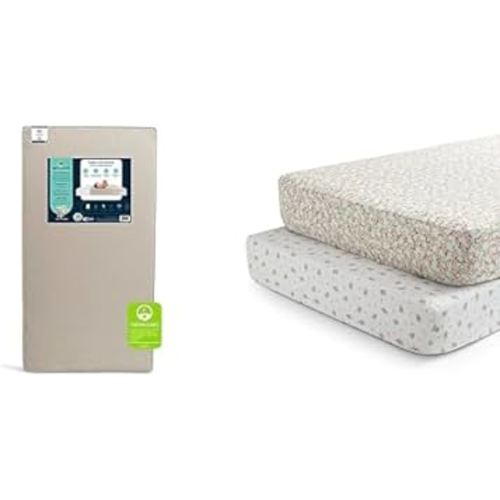 Serta Perfect Start Limited Dual Sided Baby Crib Mattress and Toddler Mattress + Delta Children Fitted Crib Sheets for Girls and Boys (Pack of 2), Pink Floral (Bundle)