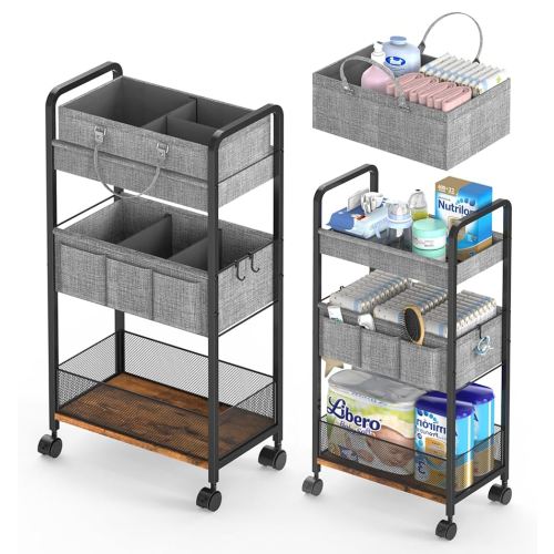 Amazon.com: LIDTOP 2In1 Baby Diaper Caddy & 3-Tier Rolling Diaper Cart, Diaper Caddy Organizer Cart with Dividers, Mobile Metal Utility Cart for Nursery Essentials, Detachable Bedside Cart, Large Capacity : Baby