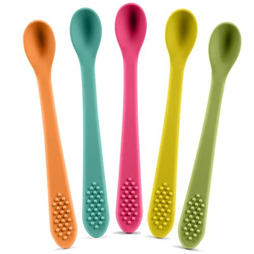 Best First Stage Baby Infant Spoons, 5-Pack, Soft Silicone Baby Spoons Training Spoon Gift Set for Infant (Multicolor)