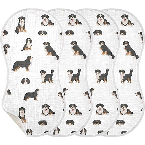 Bernese Mountain Dog Muslin Burp Cloths for Baby 4 Pack 100% Cotton Baby Washcloths Bibs for Boy Girl