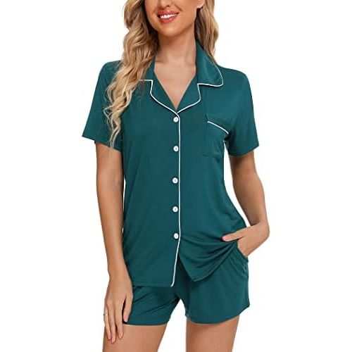 Pjmlifecoco Pajamas for Women Set Button Down Two-Piece Short Sleeve and Shorts Sleepwear Soft Lounge Pj Sets S-XXL