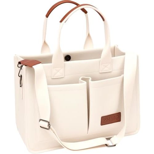 Tote Bag for Women With Compartments,Large Canvas Tote Women's Purse Crossbody Bags Work Laptop Book Bag Satchels Handbags