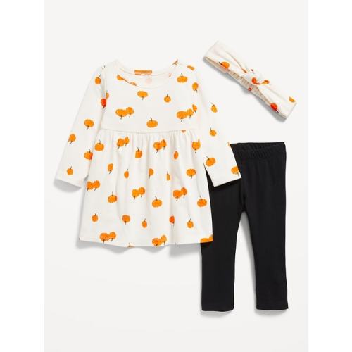 Printed Long-Sleeve Dress, Leggings, and Headband Set for Baby