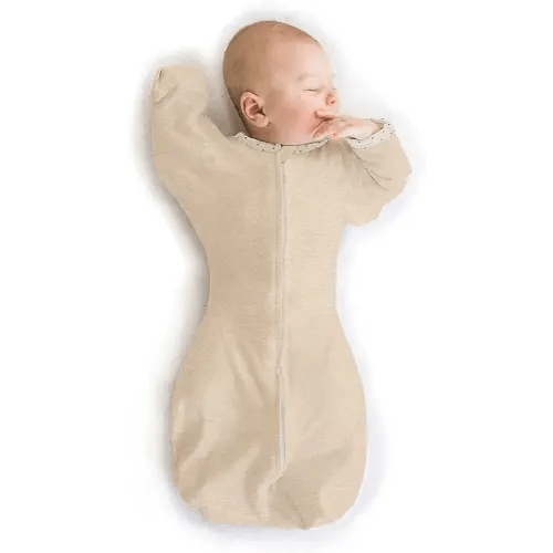 SwaddleDesigns Transitional Swaddle Sack, Arms Up Half-Length Sleeves & Mitten Cuffs, Swaddle for Newborn Transition to Baby Sleep Sack Wearable Blanket, Small, 0-3 Month, 6-14 lb, Heathered Oatmeal