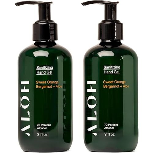 ALŌH Sanitizing Hand Gel 2-pack | Sweet Orange Bergamot + Aloe | 70% Alcohol Hydrating Hand Sanitizer Gel with Essential Oil, for Kids & Adults | 8oz Bottle (Set of 2)