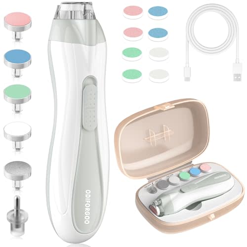 ODIFORGOO Baby Nail Trimmer Electric Baby Nail File,USB Charging 15 in 1 Nail Clippers kit with Dust Cover LED Light,Trim Buffer Kit for Newborn Infant Toddler or Adults Toes Fingernails Care(Gray)