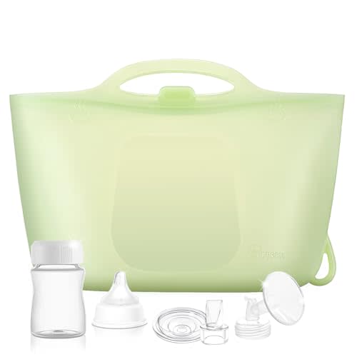 XL Silicone Travel Bottle Sterilizer Bags | Microwave Steam Sterilizer Bags for Baby Bottles, Breast Pump & Pacifiers, Reusable Steam Sterilizing Bags for Travel and Home Use（Clear Green）