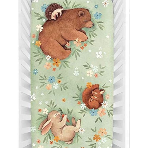 Rookie Humans 100% Cotton Sateen Fitted Crib Sheet: Enchanted Meadow. Floral Woodland Crib Sheet. Use as a Photo Background for Your Baby Pictures. Standard Crib Size (52 x 28 inches)