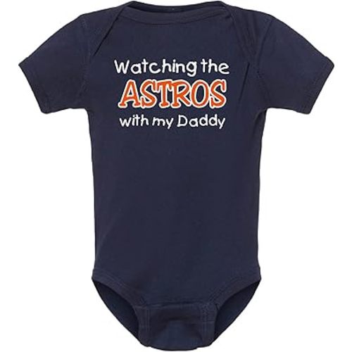 Curiositees Watching the Astros with My Daddy Cute Baby Bodysuit Outfit - Navy