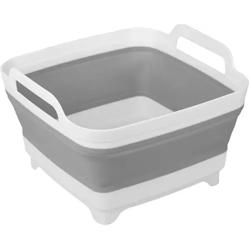 Dishpan for Washing Dishes, 2.4Gal/9L Wash Basin with Draining Plug Carry Handles, Collapsible Bucket for Cleaning, Portable Sink, Foldable Plastic Tub