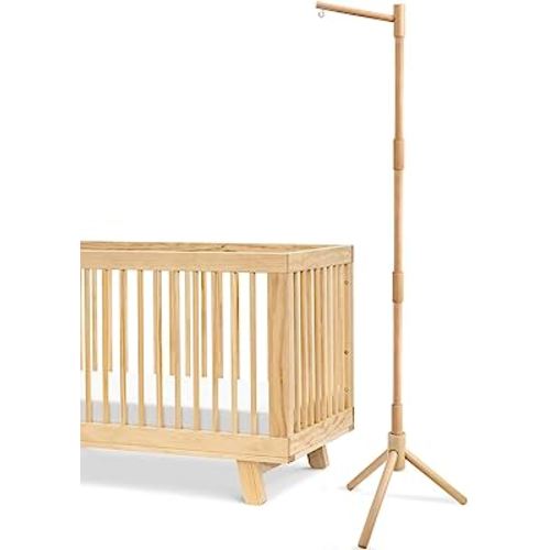 Floor Standing Crib Mobile Arm - 57.8 Inch Mobile Arm for Crib - 100% Beech Wood - Movable Baby Mobile Hanger with Strong Anti-Dumping Attachment - Adjustable Height - Easy Assembly - Nursery Decor