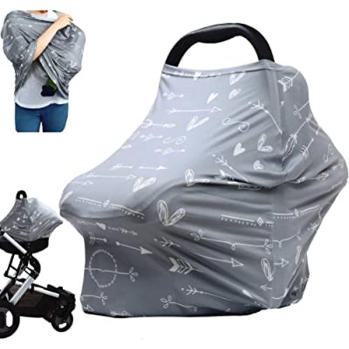 Couverture d'allaitement pour siège auto – Housse de poussette multi-usage pour bébés, écharpe d'allaitement, cadeau de fête prénatale pour garçons et filles (flèches grises)