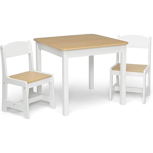 Delta Children MySize Kids Wood Table and Chair Set (2 Chairs Included) - Ideal for Arts & Crafts, Snack Time, Homeschooling, Homework & More, Bianca White/Natural