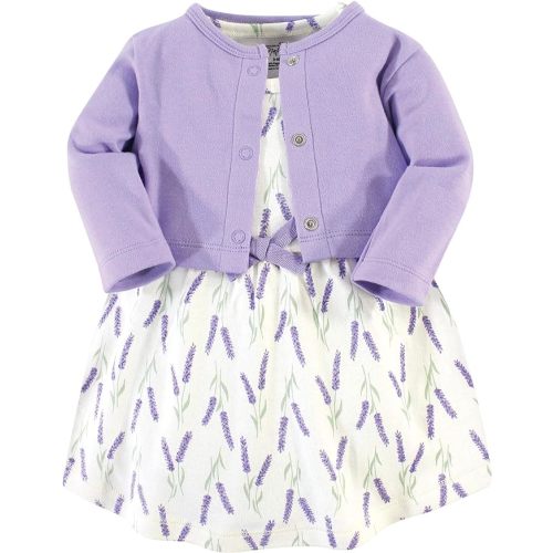 Touched by Nature Baby Girl Organic Cotton Dress and Cardigan - Lavender