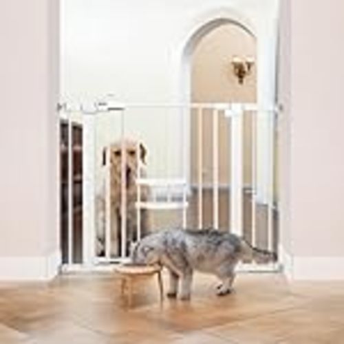 Amazon.com : Babelio 36" Tall Upgraded Baby Gate with Cat Door, 29-43" Auto Close Durable Dog Gate for Stairs, Doorways and House, Easy Walk Thru Safety Gate with Pet Door Includes 4 Wall Cups, White : Pet Supplies
