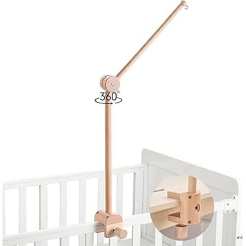 Crib Mobile Arm - Rotating Baby Mobile Crib Holder Height Adjustable for Hanging, Natural Beech Wood, Stand for Crib Nursery Decor, Perfect for Baby Girl or Boy